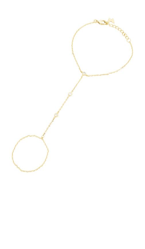 By Adina Eden Dainty Cz Bezel Hand Chain in Metallic Gold by BY ADINA EDEN