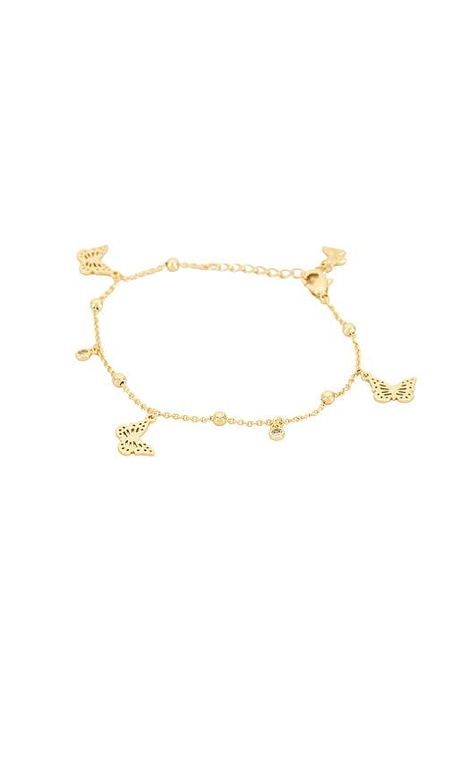 By Adina Eden Dangling Butterflies Charm Bracelet in Metallic Gold by BY ADINA EDEN