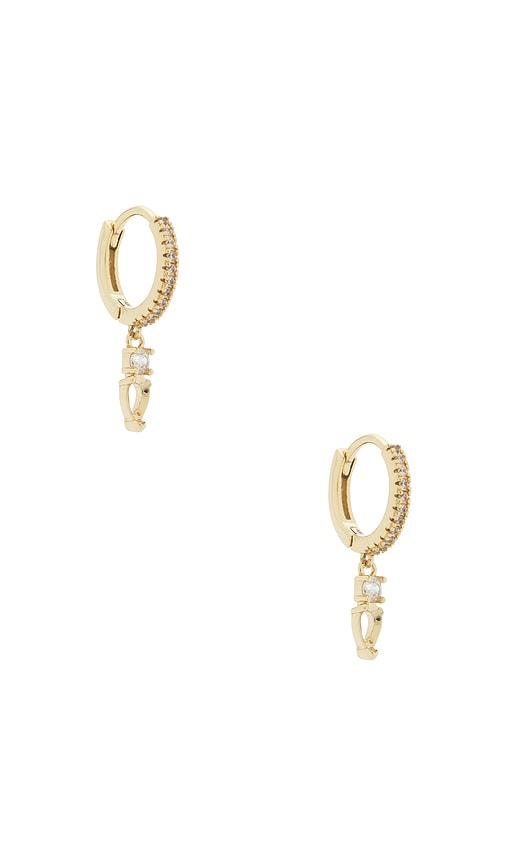 By Adina Eden Double Cz Dangling Drop Huggie Earring in Metallic Gold by BY ADINA EDEN