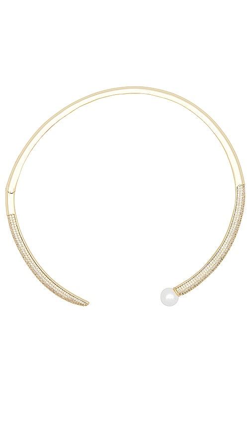By Adina Eden Pave X Pearl Open Collar Choker Necklace in Metallic Gold by BY ADINA EDEN