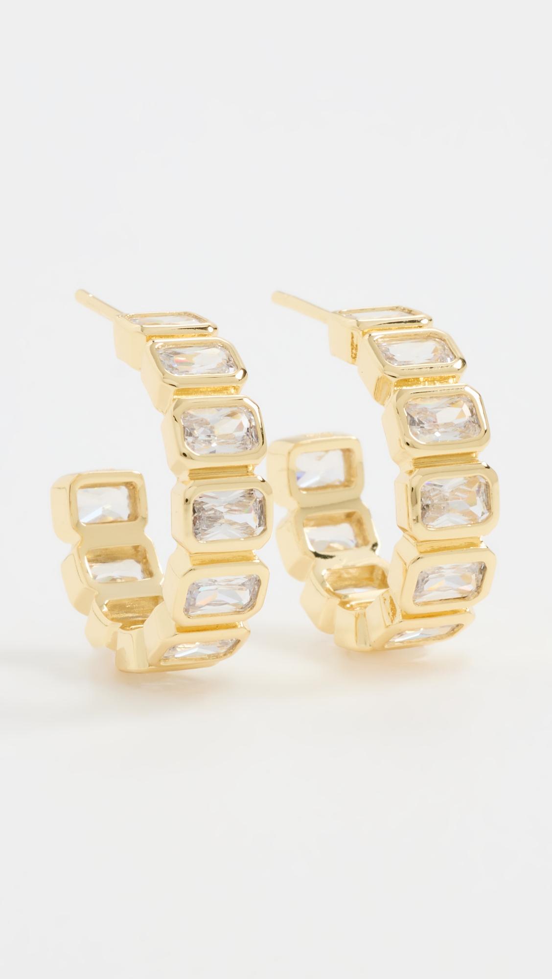 Colored Bezel Baguette Open Hoop Earrings by BY ADINA EDEN Colored Bezel Baguette Open Hoop Earrings by BY ADINA EDEN