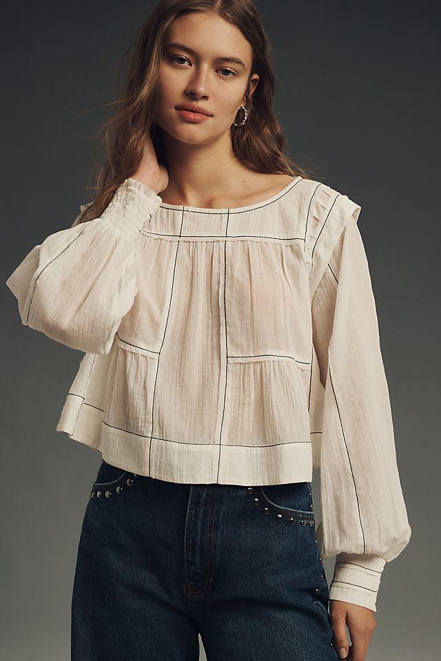 By Anthropologie Relaxed Long-Sleeve Swing Blouse by BY ANTHROPOLOGIE