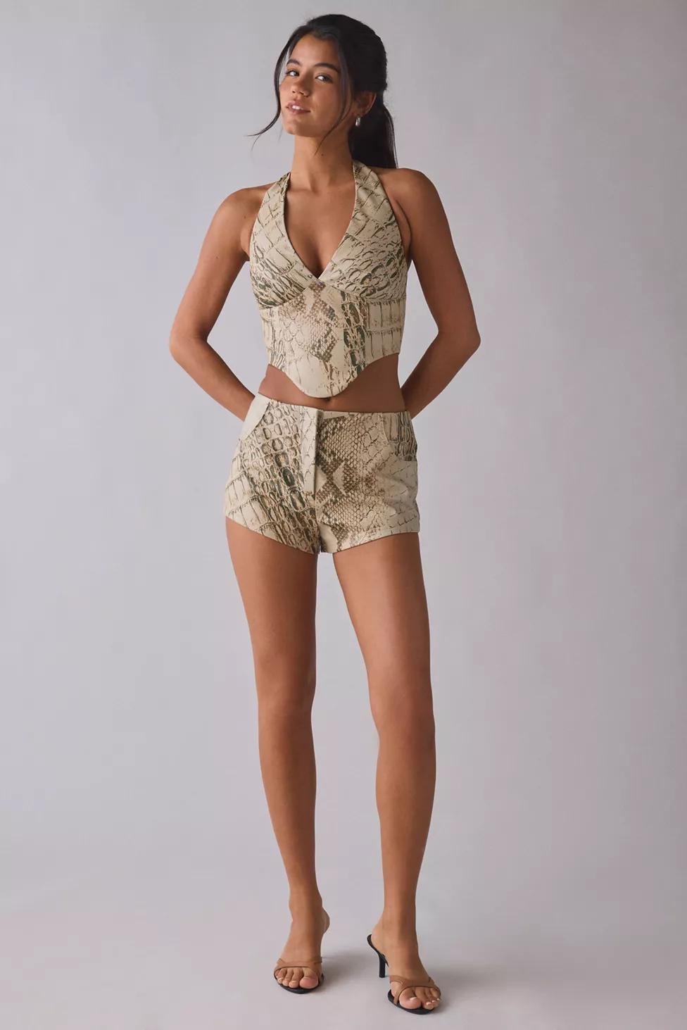 by.DYLN Brayden Snakeskin Faux Leather Micro Shorts by BY.DYLN