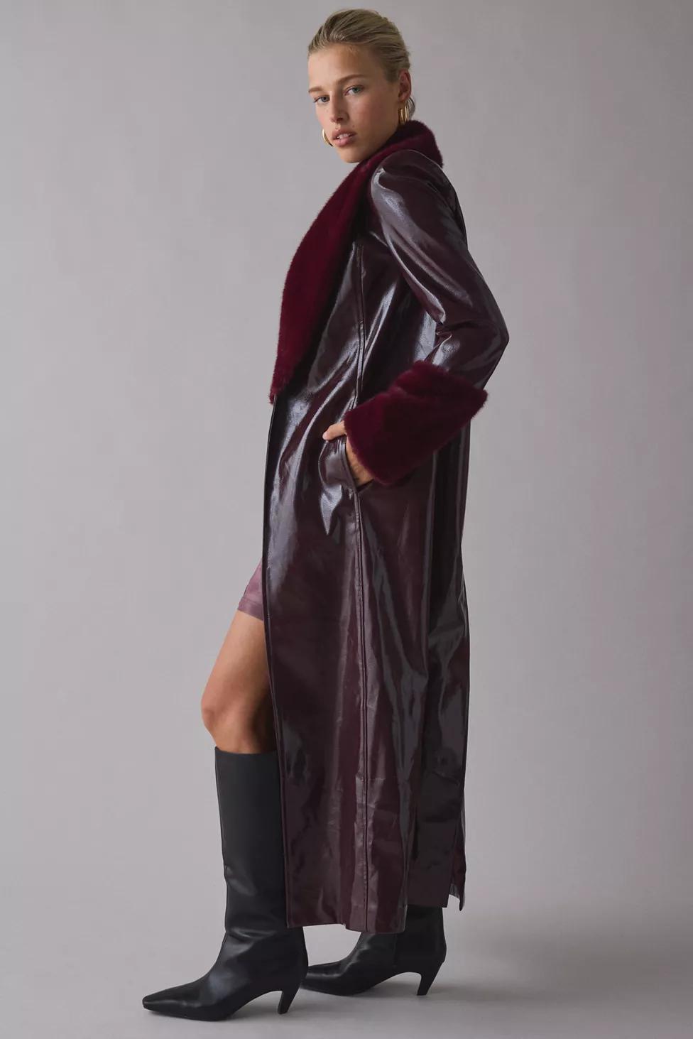 by.DYLN Tamara Faux Fur Trim Coated Faux Leather Trench Coat by BY.DYLN