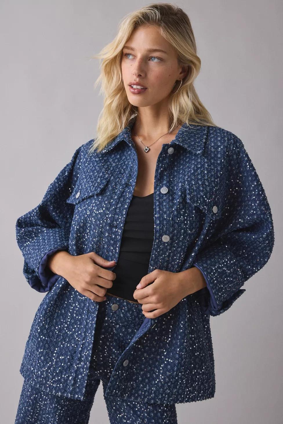 by.DYLN Valentina Sequin Embellished Oversized Denim Jacket by BY.DYLN