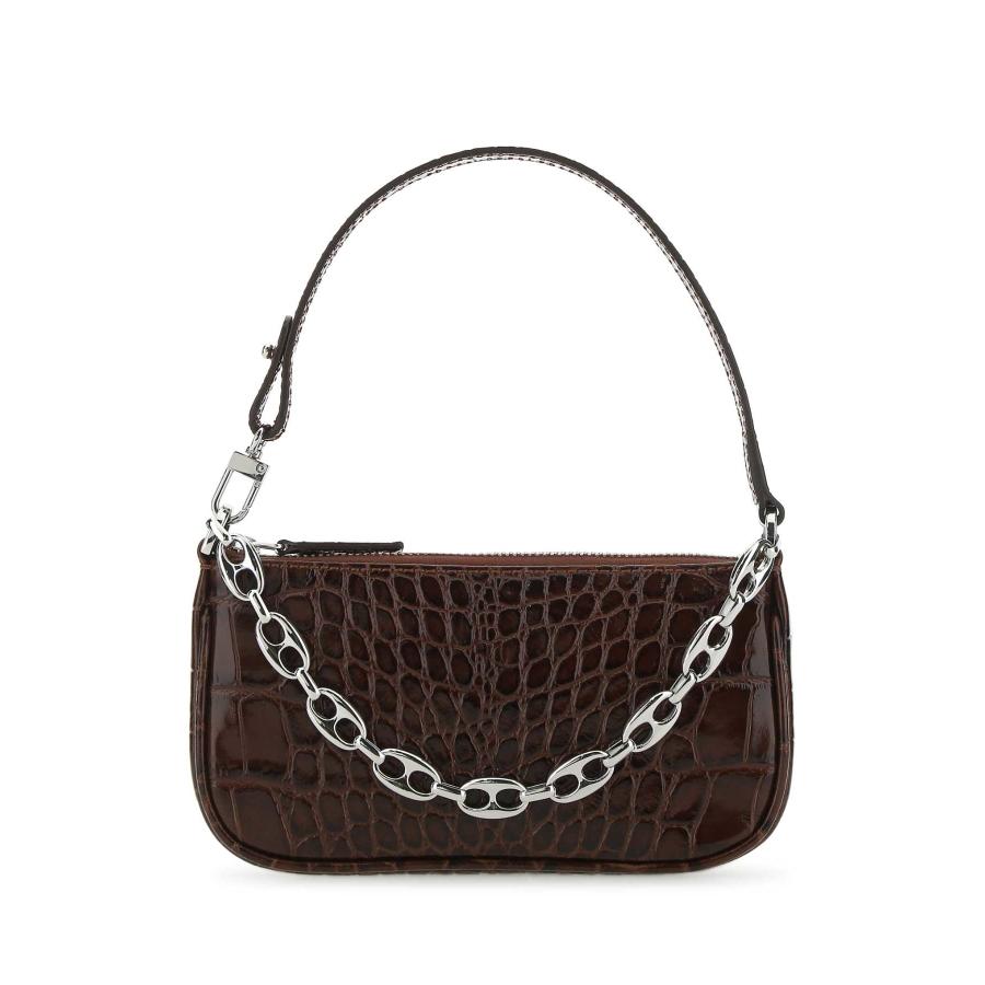 BY FAR Chocolate Leather Mini Rachel Handbag by BY FAR