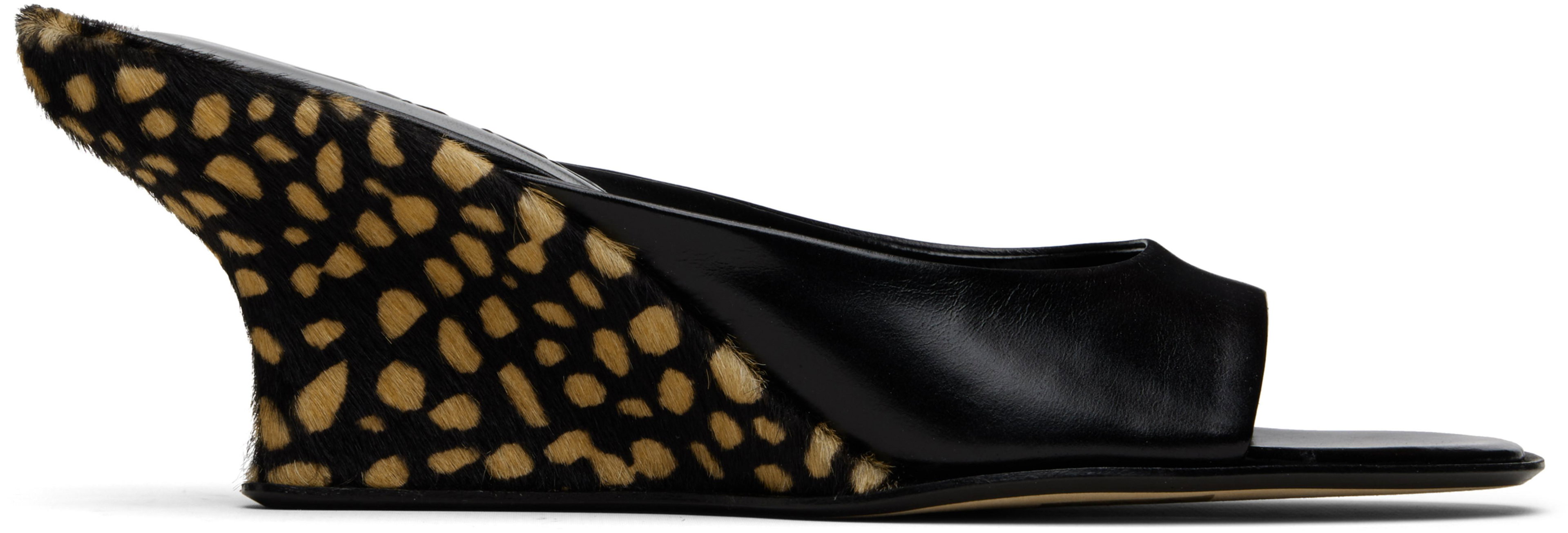Black Caroo Cheetah Pony Hair Heeled Sandals by BY FAR