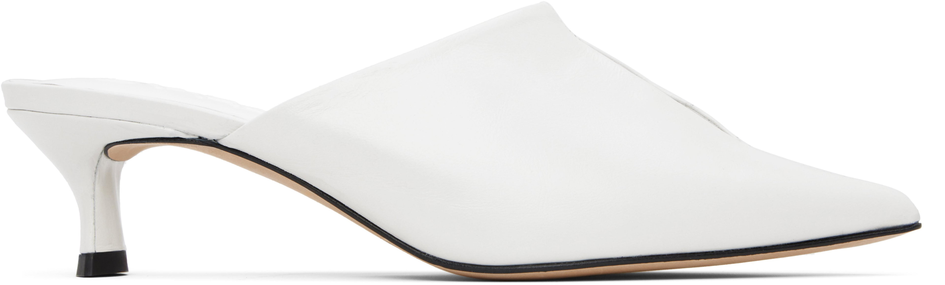 White Luciana Creased Calf Leather Heels by BY FAR