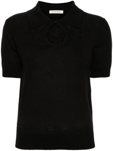keyhole-neck ribbed polo top by BY MALENE BIRGER