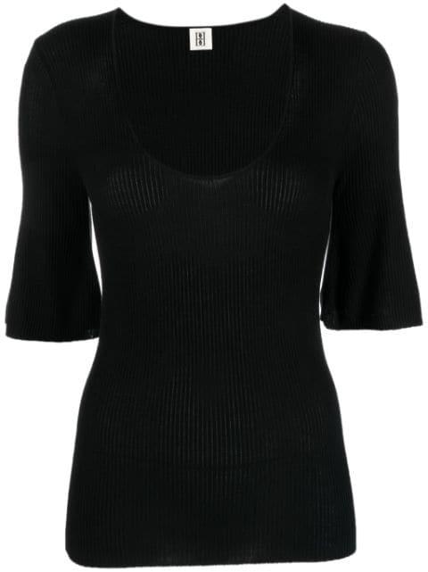 scoop-neck ribbed-knit T-shirt by BY MALENE BIRGER
