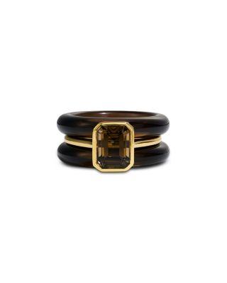 14K Yellow Gold Smoky Quartz Stack Rings by BY PARIAH