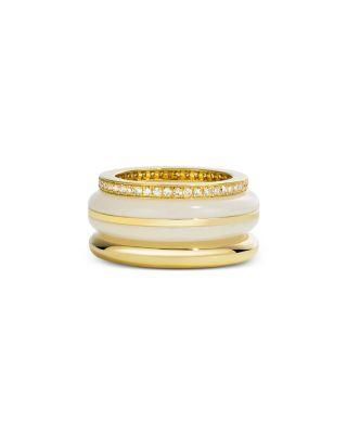 14K Yellow Gold White Jasper & Diamond Stack Rings by BY PARIAH
