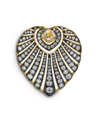 14K Yellow Gold White Sapphire & Diamond Aurora Sunray Heart Pendant by BY PARIAH