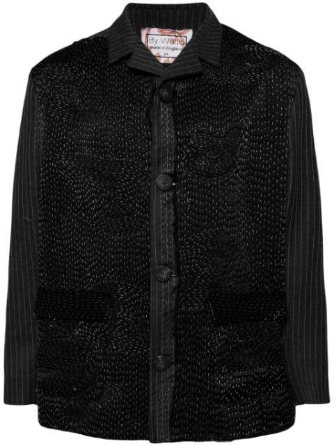 embroidered pinstriped shirt jacket by BY WALID