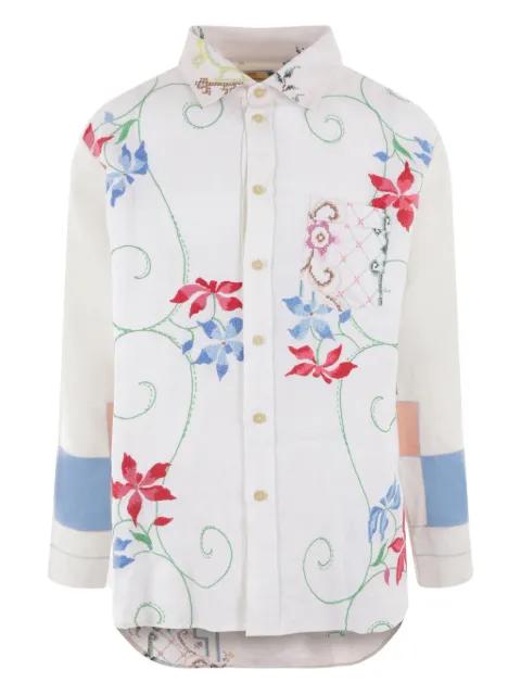 floral-embroidery linen shirt by BY WALID