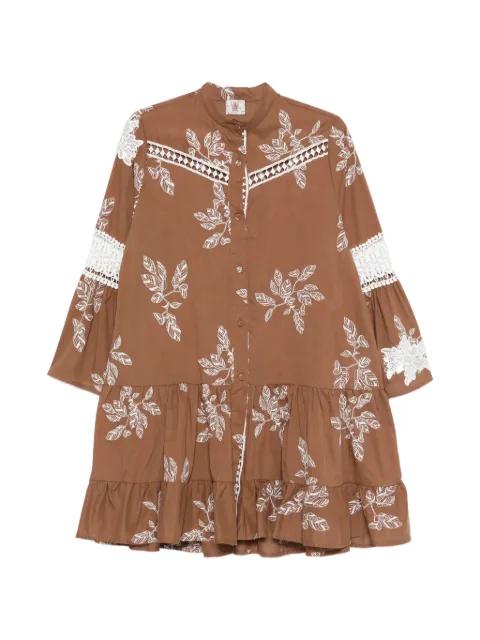 button-fastening lace-detail midi dress by BYE