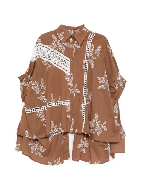 floral-print lace-detail shirt by BYE