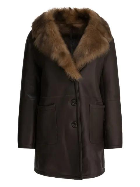 fur-collar button coat by B&W