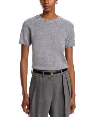 100% Cashmere Crystal Trim Short Sleeve Sweater - Exclusive by C BY BLOOMINGDALE'S CASHMERE
