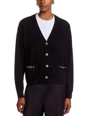 100% Cashmere Hardware Trim V Neck Cardigan - Exclusive by C BY BLOOMINGDALE'S CASHMERE
