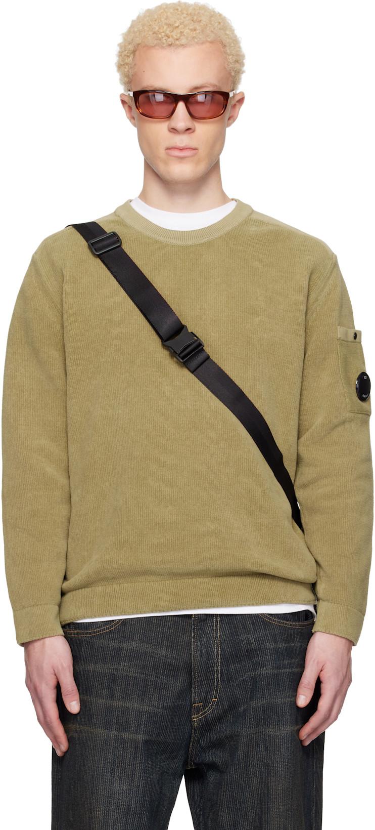 Beige Cotton Chenille Crewneck Lens Sweater by C.P. COMPANY