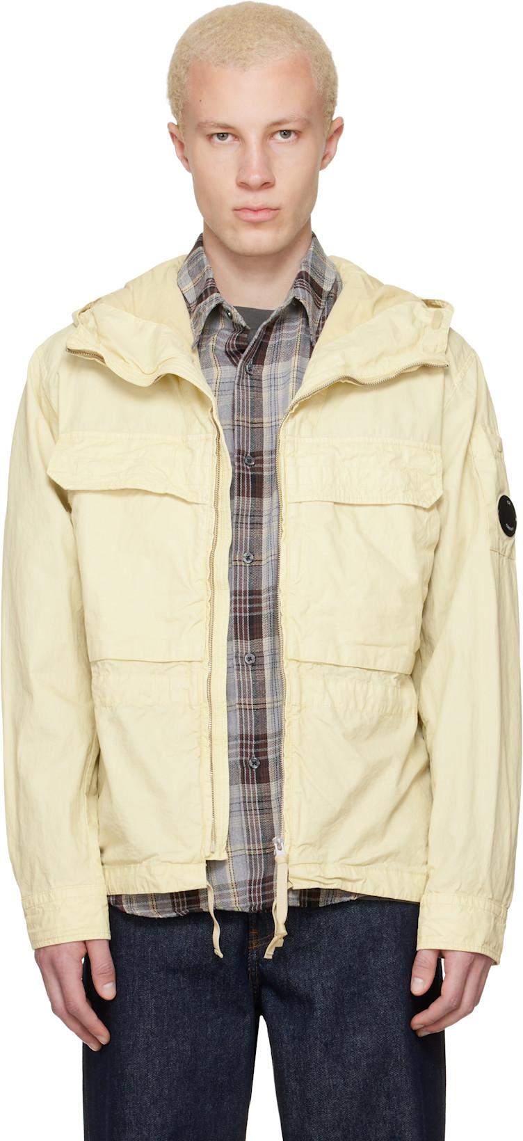 Beige Micro-Reps Hooded Lens Overshirt by C.P. COMPANY