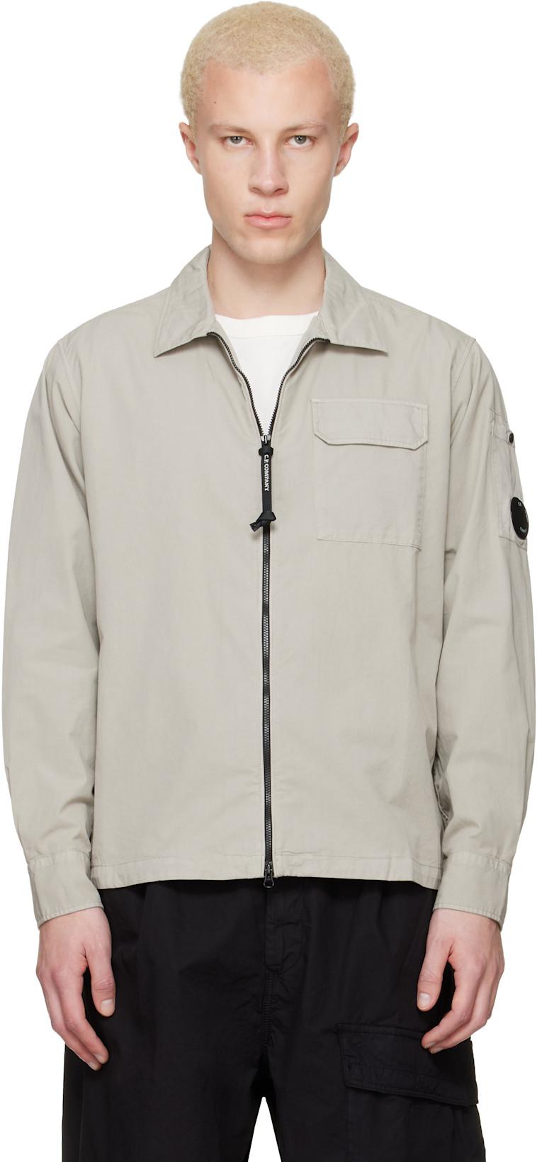 Beige Organic Gabardine Zipped Lens Overshirt by C.P. COMPANY
