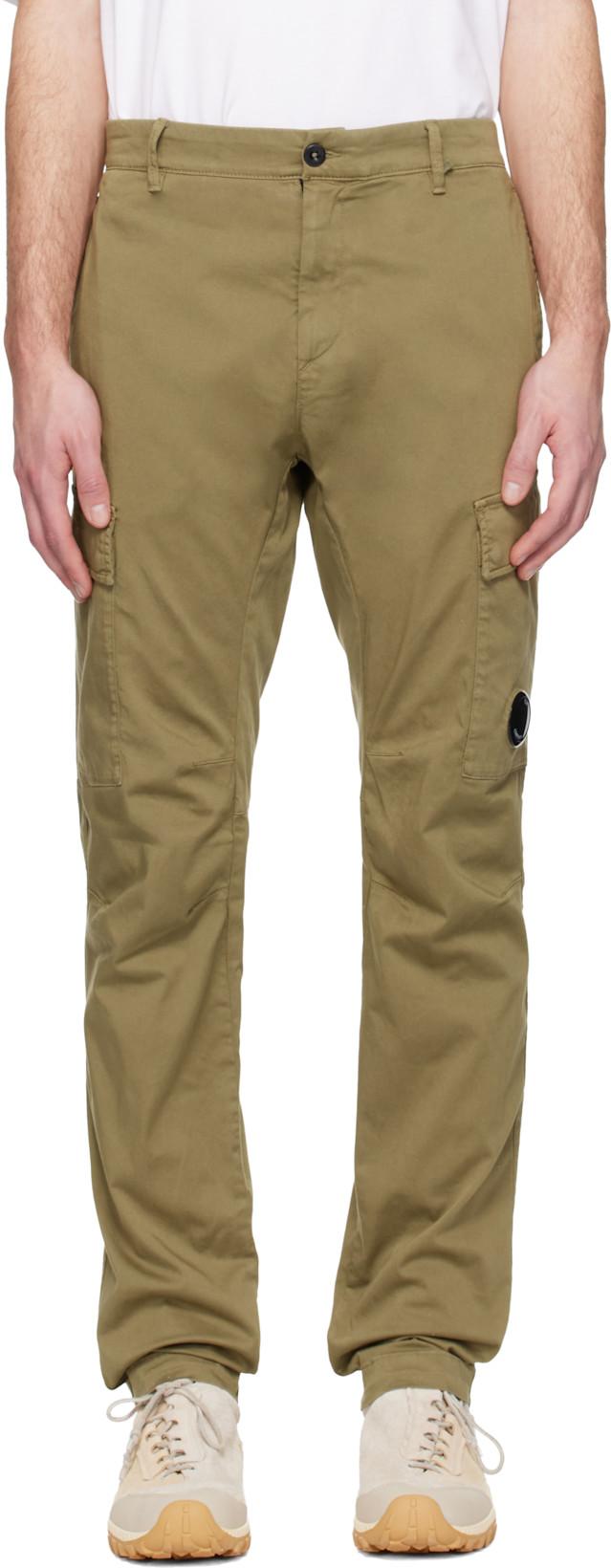 Beige Stretch Sateen Ergonomic Lens Cargo Pants by C.P. COMPANY