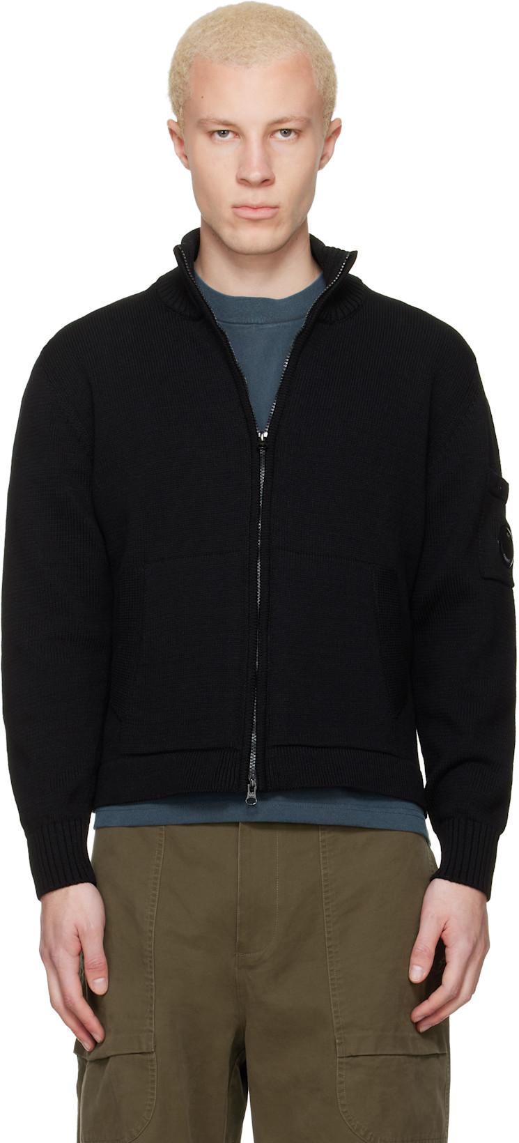 Black Compact Cotton Zipped Cardigan Sweater by C.P. COMPANY