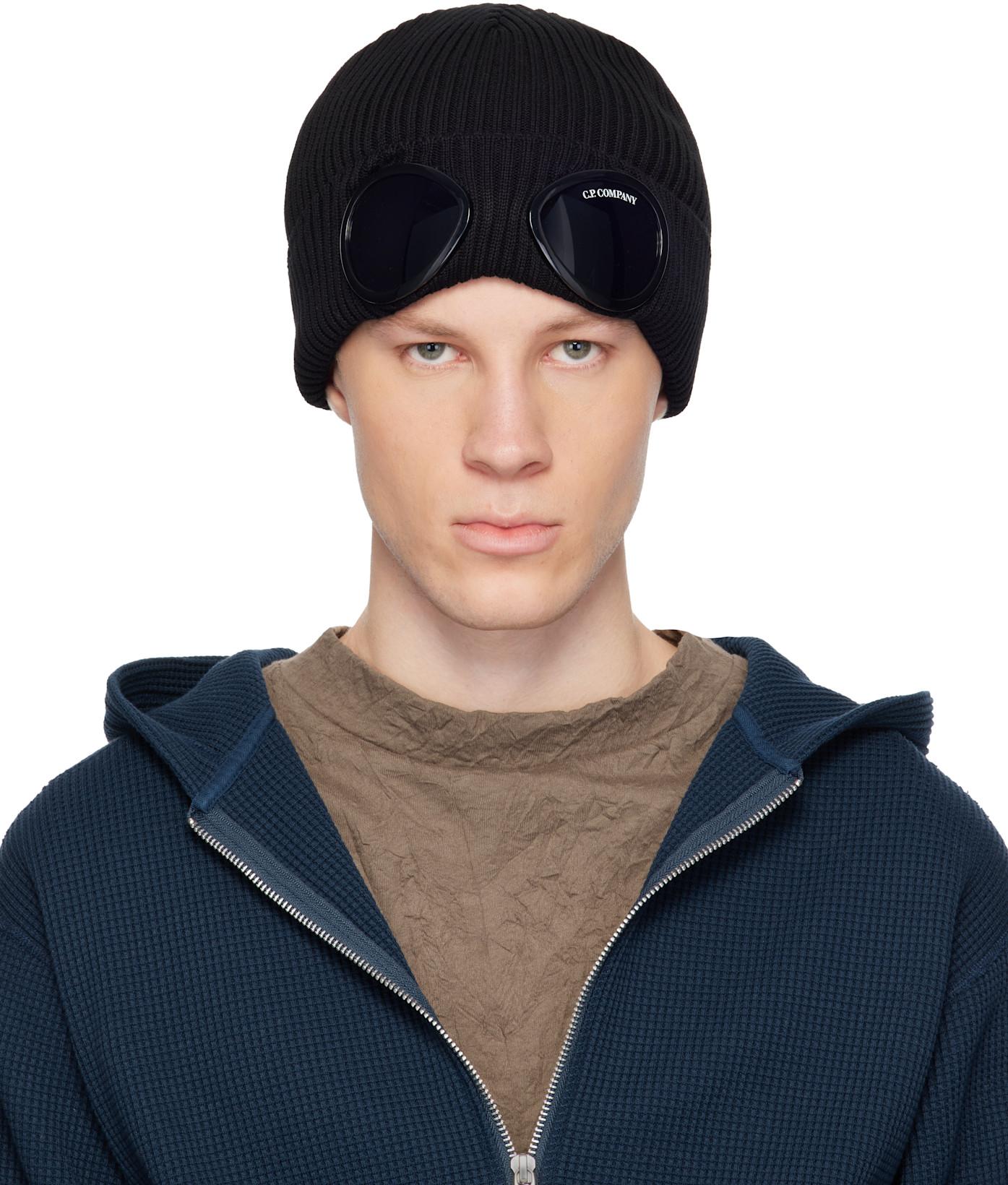 Black Cotton Goggle Beanie by C.P. COMPANY