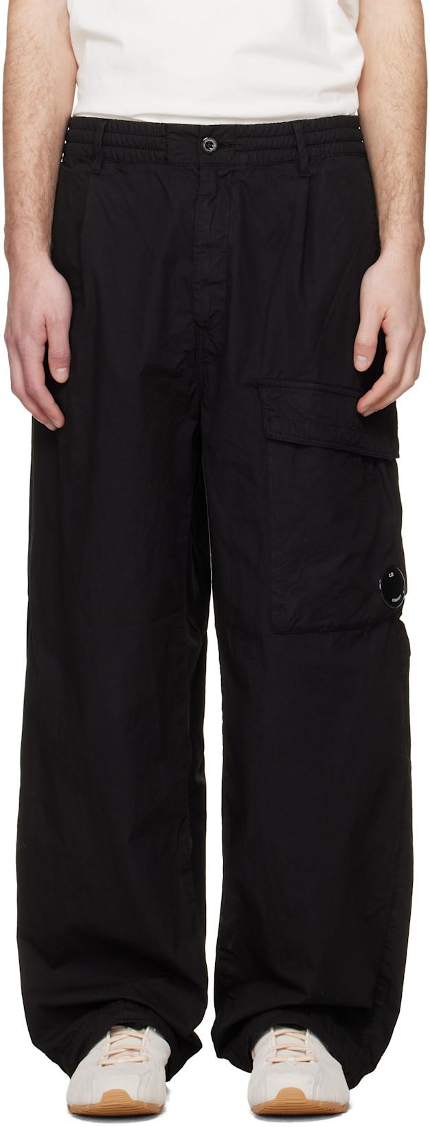 Black Micro-Reps Boxy Leg Pocket Lens Pants by C.P. COMPANY