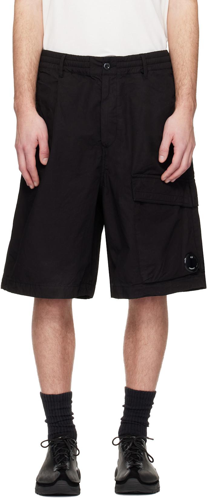 Black Micro-Reps Boxy Lens Shorts by C.P. COMPANY