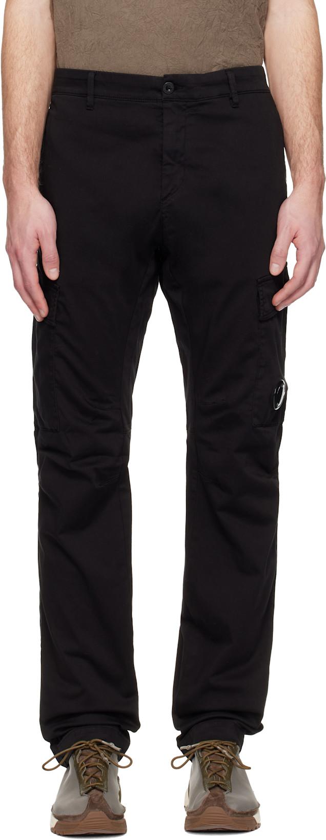 Black Stretch Sateen Ergonomic Lens Cargo Pants by C.P. COMPANY