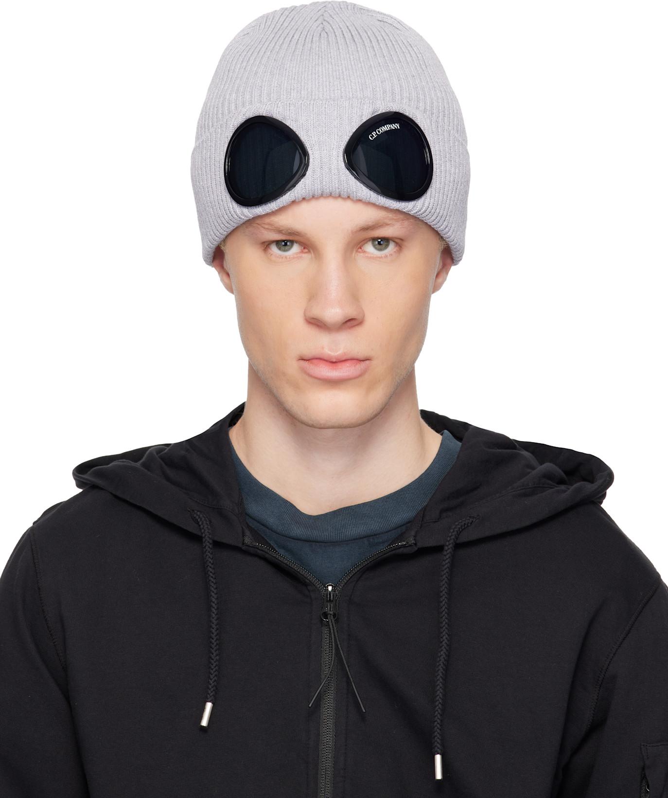 Gray Cotton Goggle Beanie by C.P. COMPANY