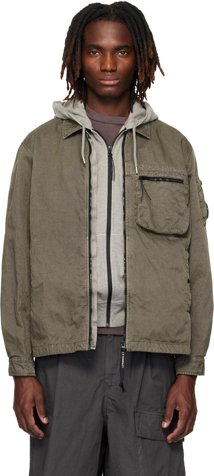 Gray Panama-R Zipped Lens Overshirt by C.P. COMPANY