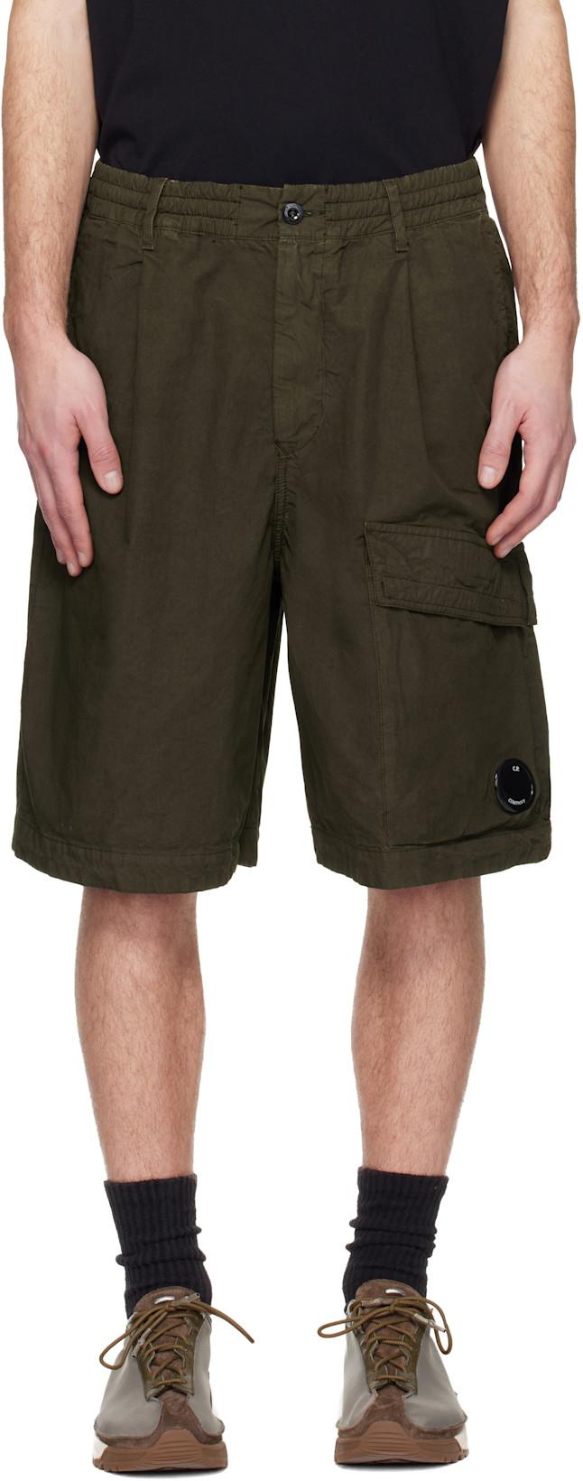 Khaki Micro-Reps Boxy Lens Shorts by C.P. COMPANY