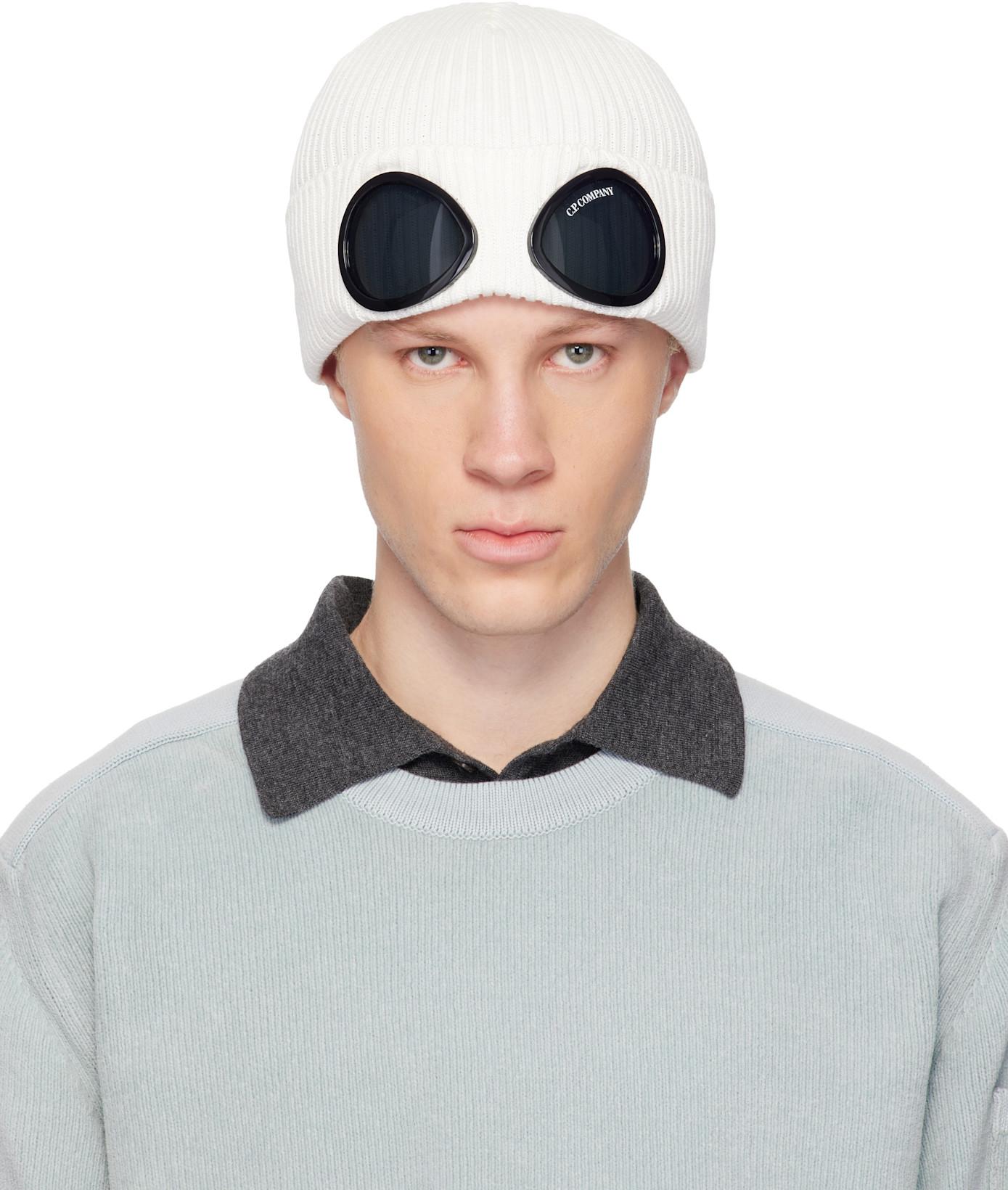 Off-White Cotton Goggle Beanie by C.P. COMPANY