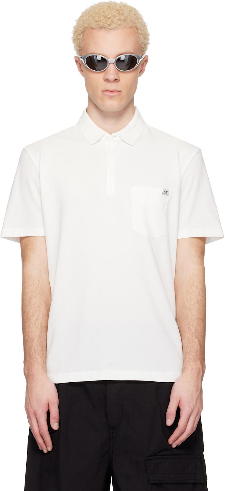 White Stretch Piquet Short Sleeve Polo by C.P. COMPANY