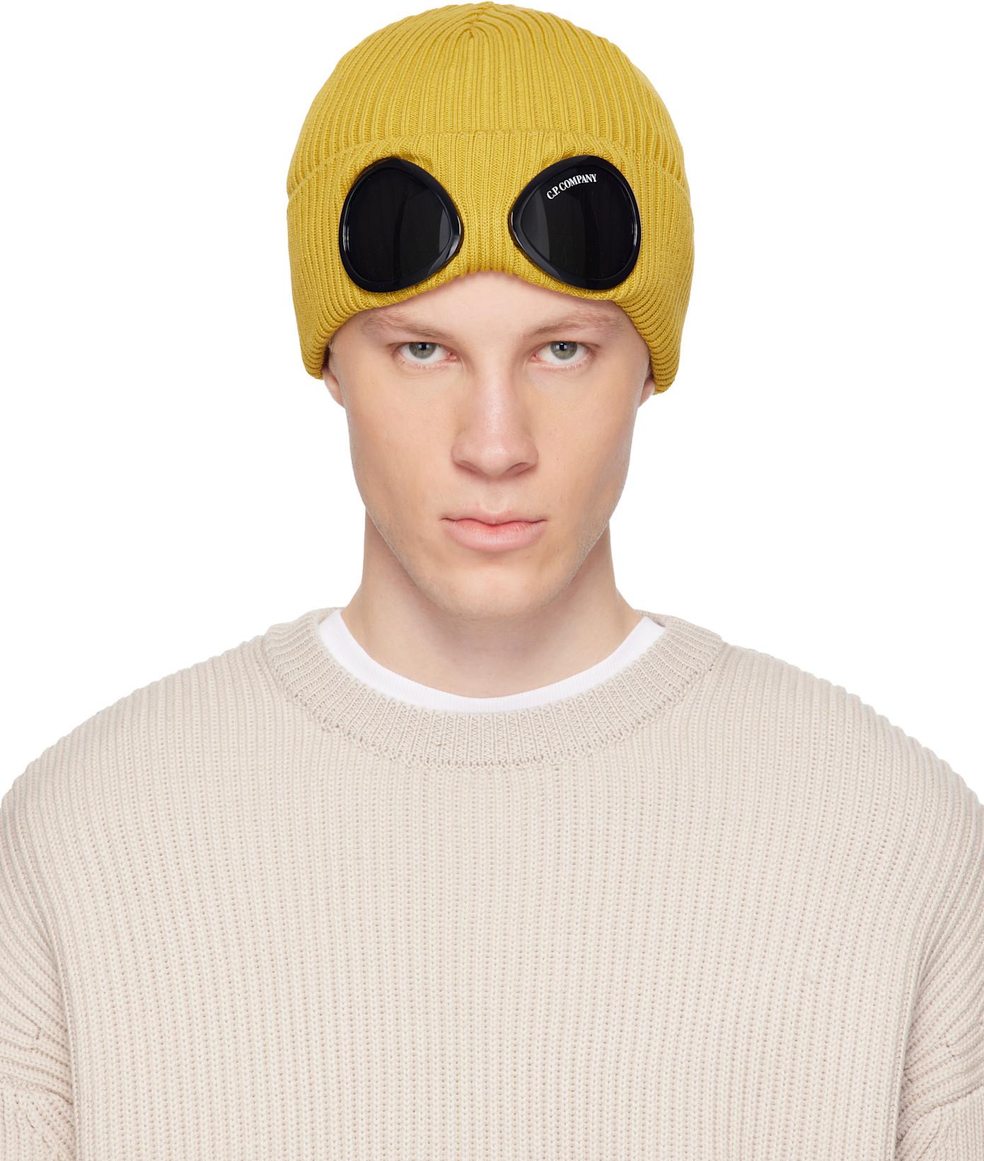 Yellow Cotton Goggle Beanie by C.P. COMPANY