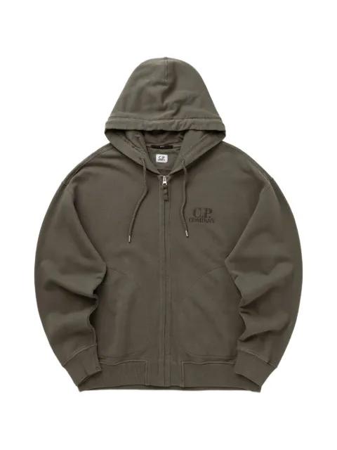 diagonal fleece boxy zip hoodied sweatshirt by C.P. COMPANY