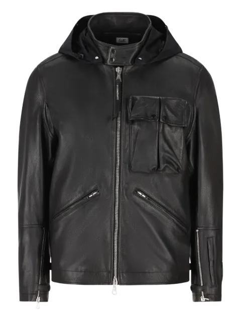 goggle-detail leather jacket by C.P. COMPANY
