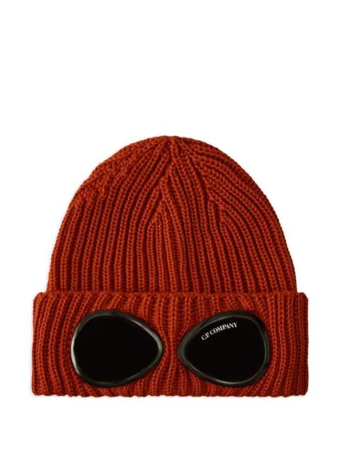 goggle-detail ribbed-wool beanie hat by C.P. COMPANY