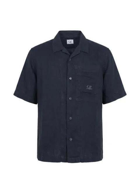 logo-print short-sleeve linen shirt by C.P. COMPANY