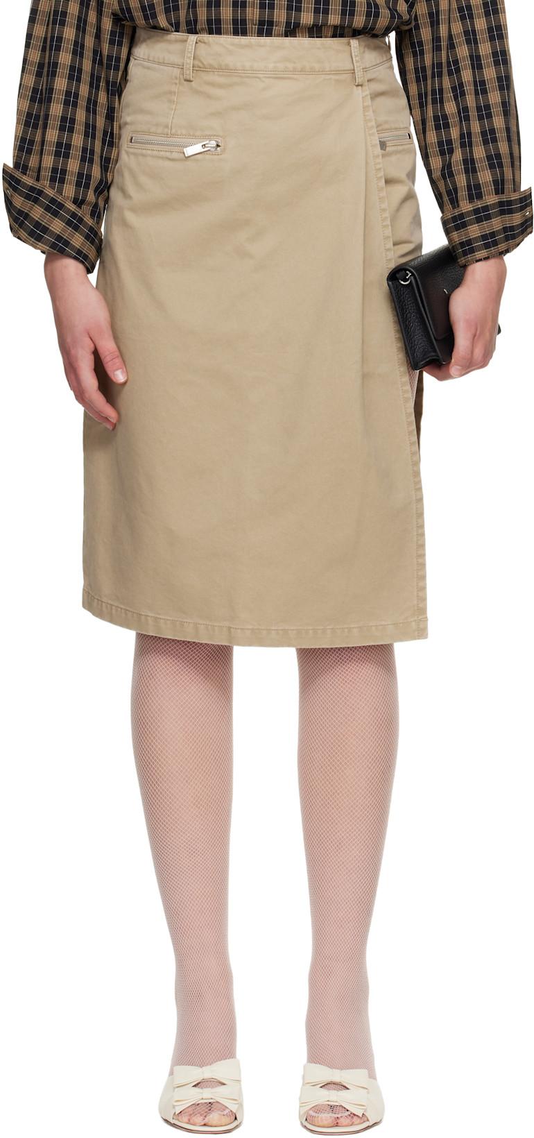 Khaki Two-Piece Asymmetrical Cargo Midi Skirt by C PL US SERIES