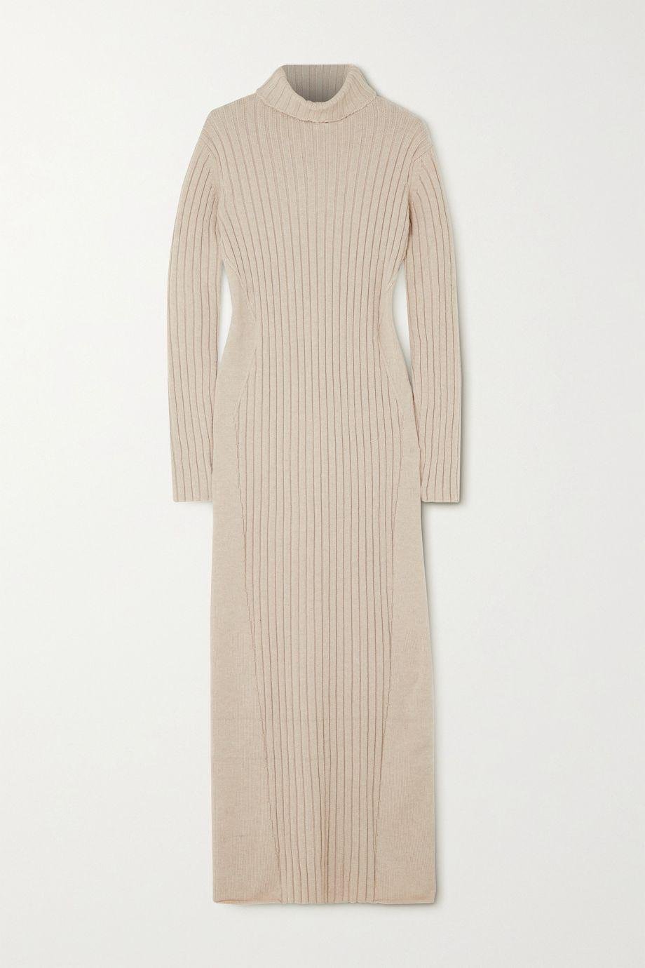 Paneled ribbed wool turtleneck maxi dress by CAES