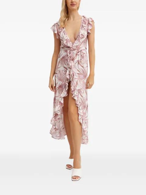 Lizzie palm-print asymmetric dress by CAHA CAPO DUBAI