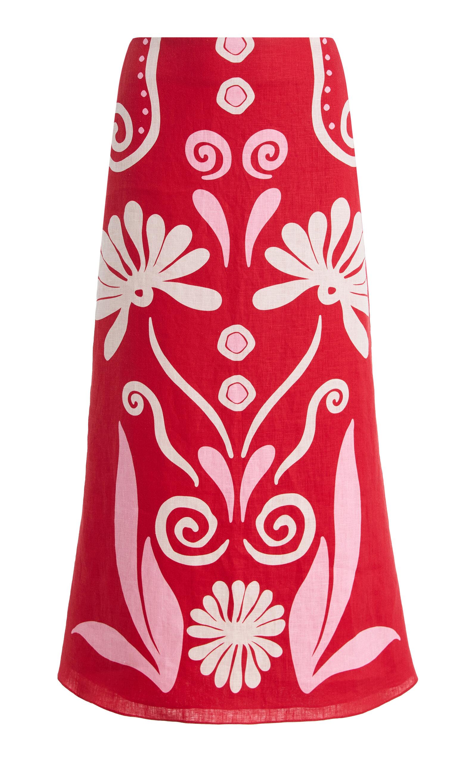 Cala de la Cruz Fabiana Printed Linen Midi Skirt - Moda Operandi by CALA DE LA CRUZ