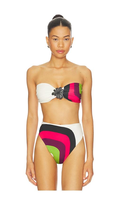 Cala de la Cruz Maple Bikini Top in White,Fuchsia by CALA DE LA CRUZ