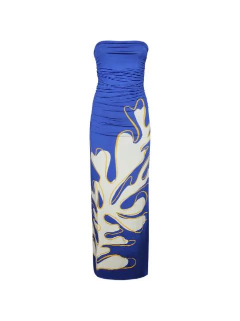 Daphne ruched coral-print dress by CALA DE LA CRUZ