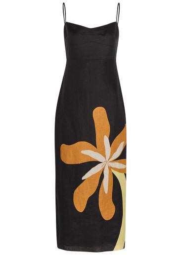 Paloma floral-print linen midi dress by CALA DE LA CRUZ
